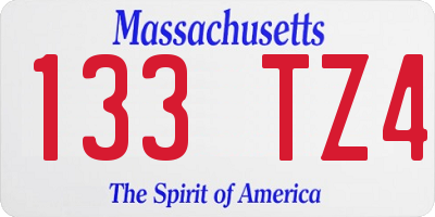 MA license plate 133TZ4
