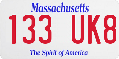MA license plate 133UK8