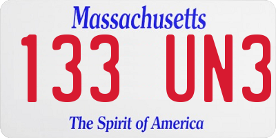 MA license plate 133UN3