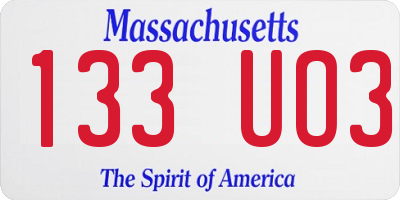 MA license plate 133UO3
