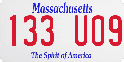 MA license plate 133UO9