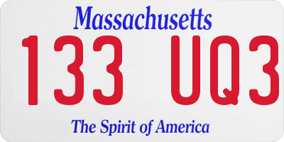 MA license plate 133UQ3