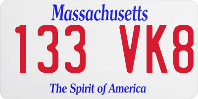 MA license plate 133VK8
