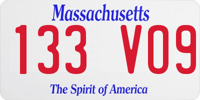 MA license plate 133VO9