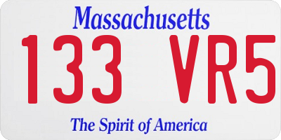 MA license plate 133VR5