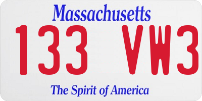 MA license plate 133VW3