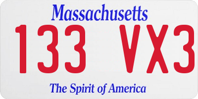 MA license plate 133VX3