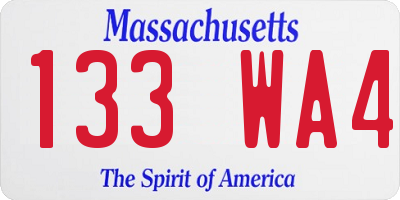MA license plate 133WA4