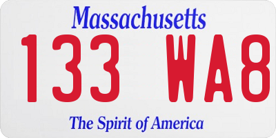 MA license plate 133WA8