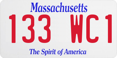 MA license plate 133WC1