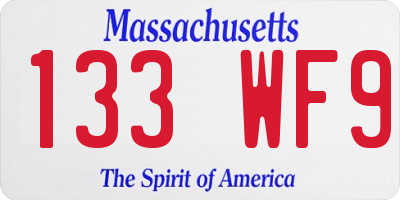MA license plate 133WF9