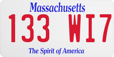 MA license plate 133WI7