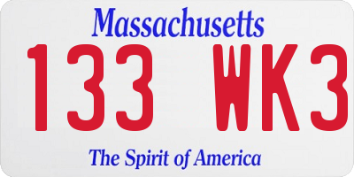 MA license plate 133WK3