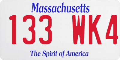 MA license plate 133WK4