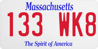 MA license plate 133WK8