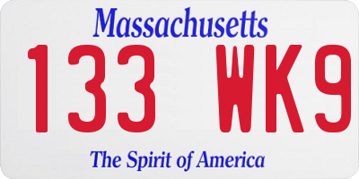 MA license plate 133WK9