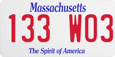 MA license plate 133WO3