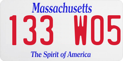 MA license plate 133WO5