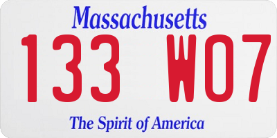 MA license plate 133WO7