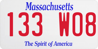 MA license plate 133WO8