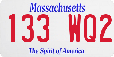 MA license plate 133WQ2