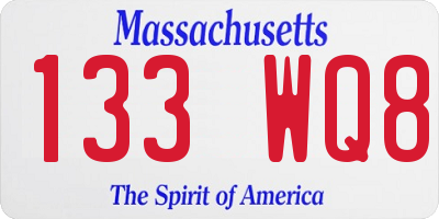 MA license plate 133WQ8