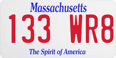 MA license plate 133WR8