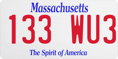 MA license plate 133WU3
