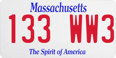MA license plate 133WW3