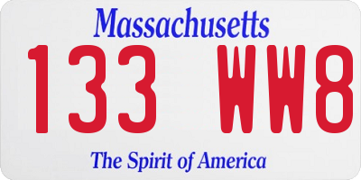 MA license plate 133WW8