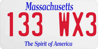 MA license plate 133WX3