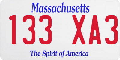 MA license plate 133XA3