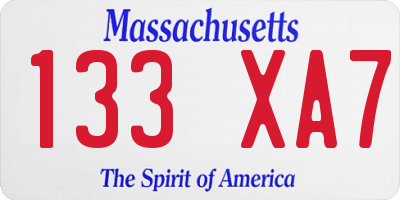 MA license plate 133XA7