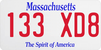 MA license plate 133XD8