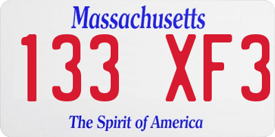 MA license plate 133XF3