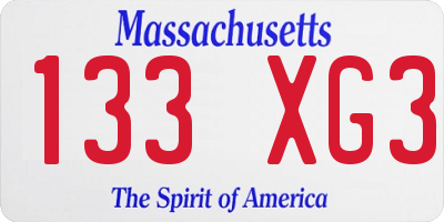 MA license plate 133XG3