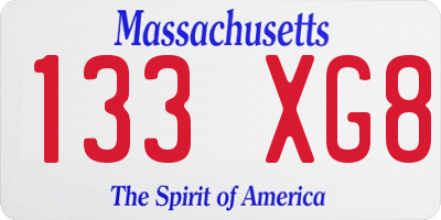 MA license plate 133XG8