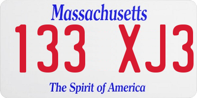 MA license plate 133XJ3