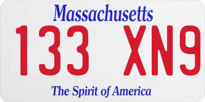 MA license plate 133XN9