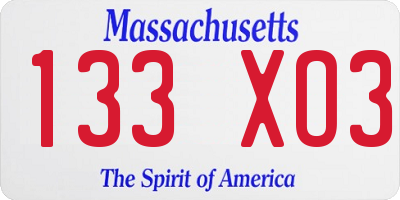 MA license plate 133XO3