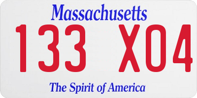 MA license plate 133XO4