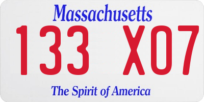MA license plate 133XO7