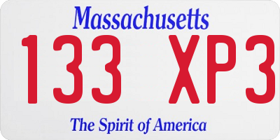 MA license plate 133XP3