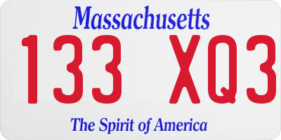 MA license plate 133XQ3