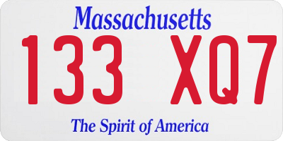 MA license plate 133XQ7