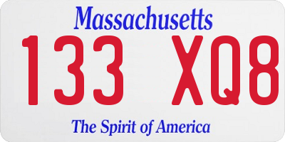 MA license plate 133XQ8