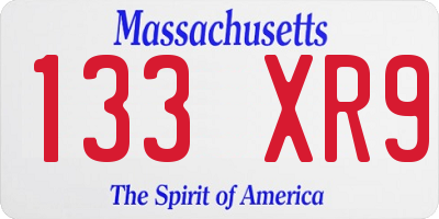 MA license plate 133XR9