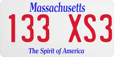 MA license plate 133XS3