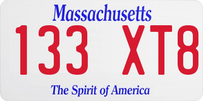 MA license plate 133XT8