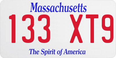 MA license plate 133XT9